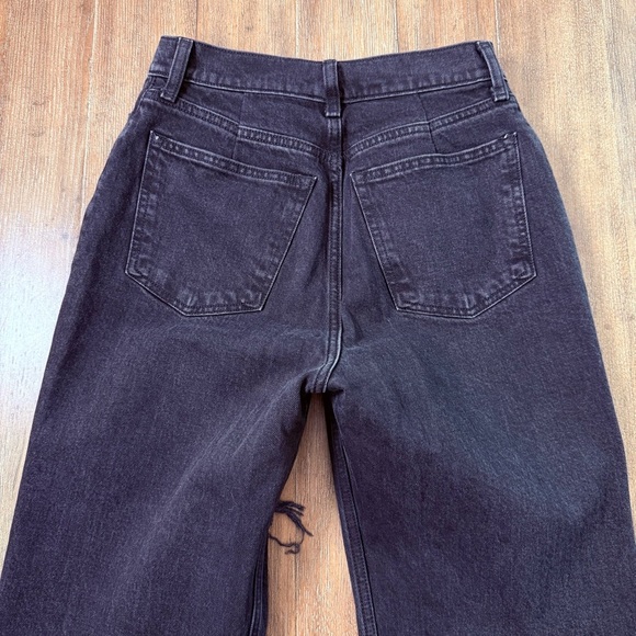 Abercrombie & Fitch Ultra High Rise Wide leg Jeans Black Torn Ripped Knee Baggy - Picture 10 of 13